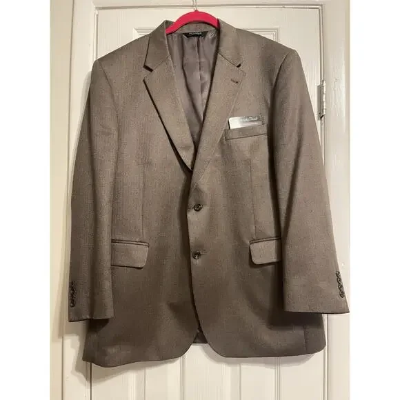 Jos A Bank Imperial Blend Brown Herringbone Silk Wool Blazer Jacket 46R NEW